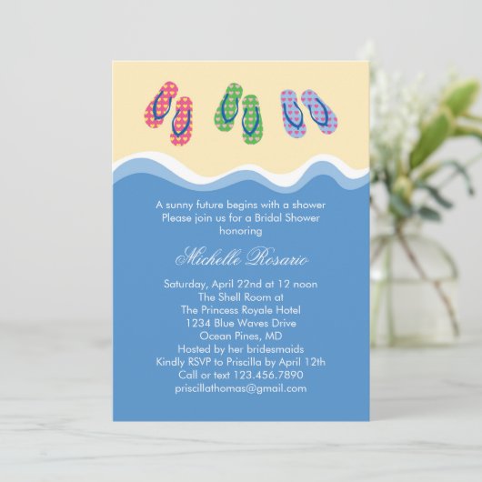 teenslippers Beach Bridal Shower Invitation Kaart (Staand voorkant)