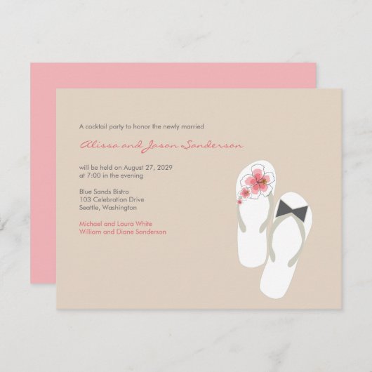 Teenslippers Beach Wedding Reception Kaart (Voorkant / Achterkant)