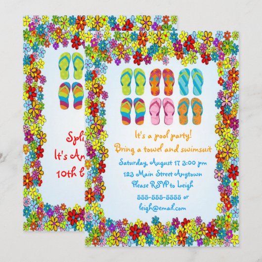 teenslippers Birthday Uitnodiging (Voorkant / Achterkant)