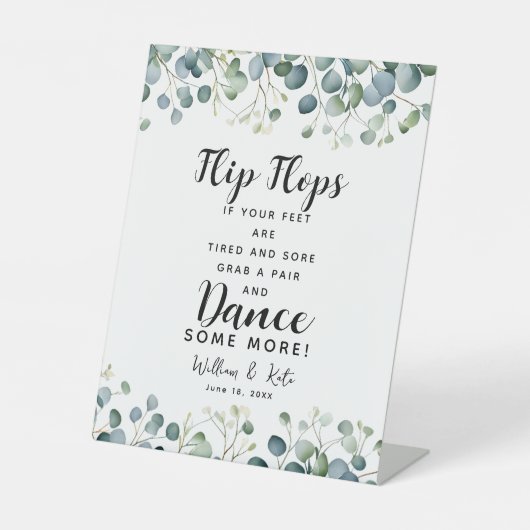 teenslippers bruiloft met groen gebak reclamebord met voetstuk (Voorkant)