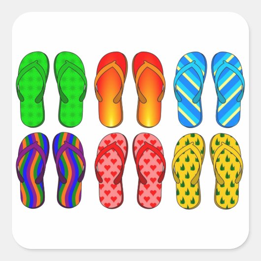 Teenslippers Colorful Fun Beach Theme Summer Gifts Vierkante Sticker (Voorkant)