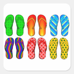 Teenslippers Colorful Fun Beach Theme Summer Gifts Vierkante Sticker