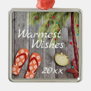 Teenslippers en kerstpalmen met jaarstrand metalen ornament