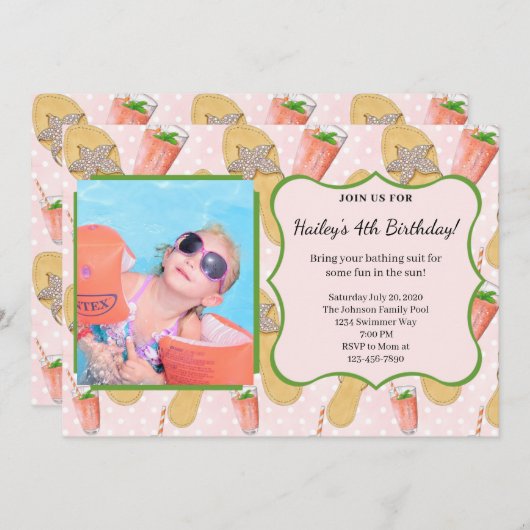 Teenslippers en Lemonade Feestuitnodiging Kaart (Voorkant / Achterkant)