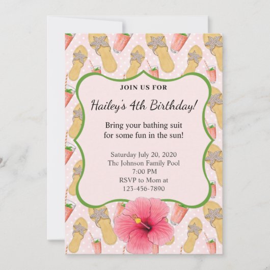 Teenslippers en Lemonade Verjaardagsfeestuitnodigi Kaart (Voorkant)