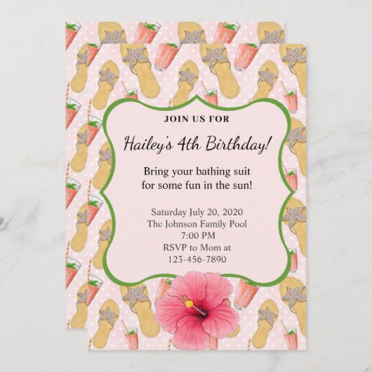 Teenslippers en Lemonade Verjaardagsfeestuitnodigi Kaart (Voorkant / Achterkant)