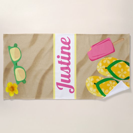 teenslippers en vun in de zon |Beach Towel Strandlaken (Voorkant)