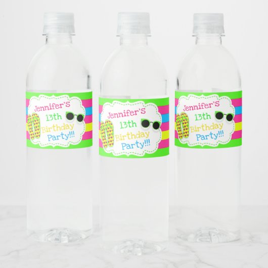 Teenslippers en Zonnebril Beach Party Fun Water Waterfles Etiket (Flessen)