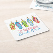 Teenslippers Gepersonaliseerd Whimsical Beach Hous Kartonnen Onderzetters (Schuin)