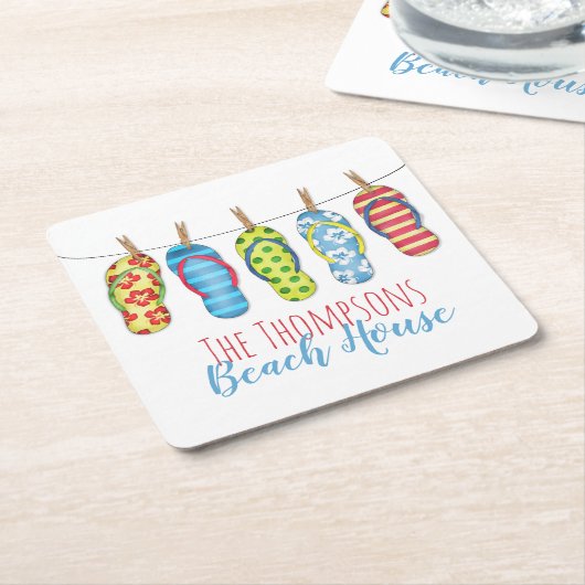 Teenslippers Gepersonaliseerd Whimsical Beach Hous Kartonnen Onderzetters (Schuin)