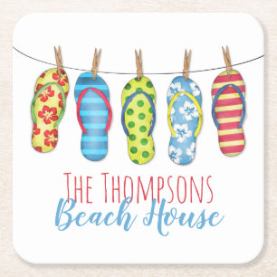 Teenslippers Gepersonaliseerd Whimsical Beach Hous Kartonnen Onderzetters