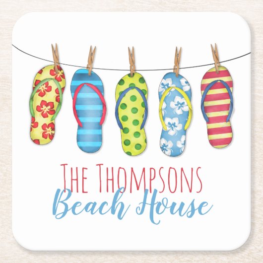 Teenslippers Gepersonaliseerd Whimsical Beach Hous Kartonnen Onderzetters (Voorkant)