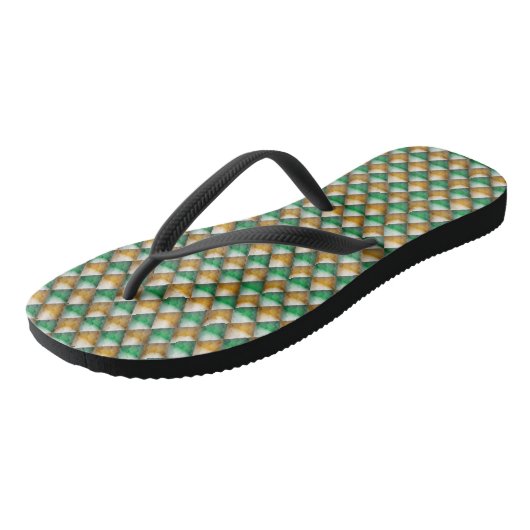 Teenslippers - Groene en gouddiamantvormen (Schuin)