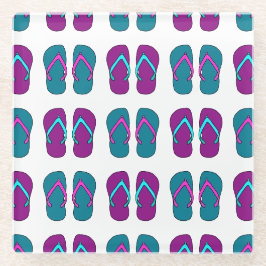 Teenslippers: Helder Wit . Glazen Onderzetter (Voorkant)