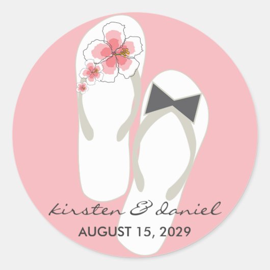 Teenslippers Hibiscus Beach Wedding Sticker (Voorkant)