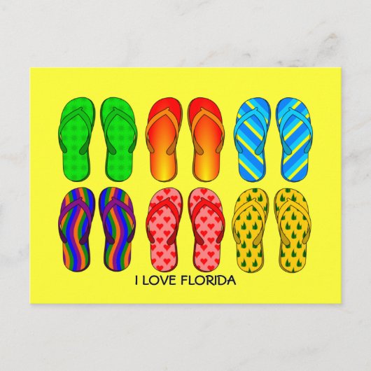 Teenslippers, "I Love Florida" kleurrijk Briefkaart (Voorkant)
