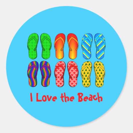 Teenslippers, ik hou van het strand ronde sticker (Voorkant)