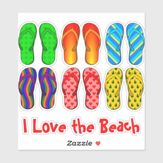 Teenslippers, ik hou van het strand sticker (Vel)