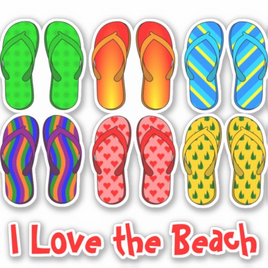 Teenslippers, ik hou van het strand sticker (Voorkant)