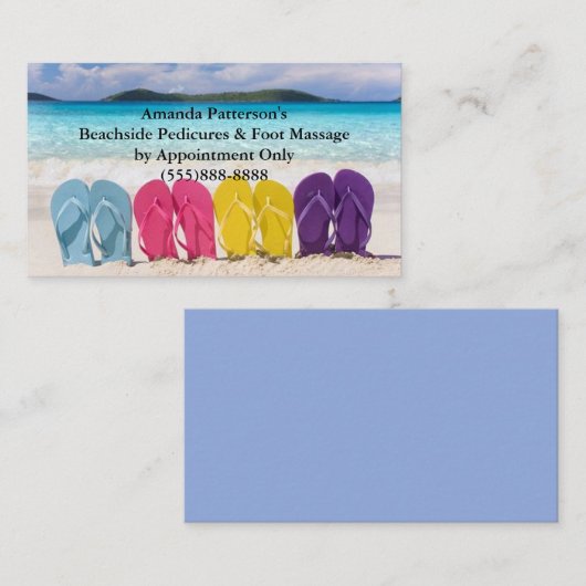 teenslippers in de zand visitekaartje (Voorkant / Achterkant)