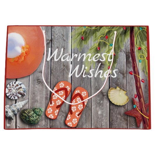 Teenslippers in palmboom met kerstverlichting stra groot cadeauzakje (Voorkant)