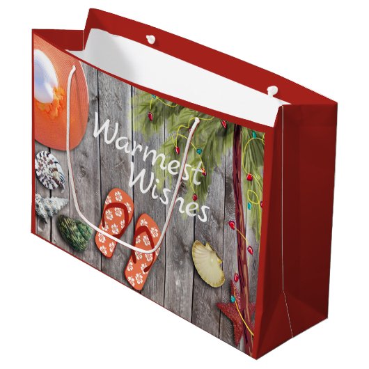 Teenslippers in palmboom met kerstverlichting stra groot cadeauzakje (Voorkant Gekanteld)