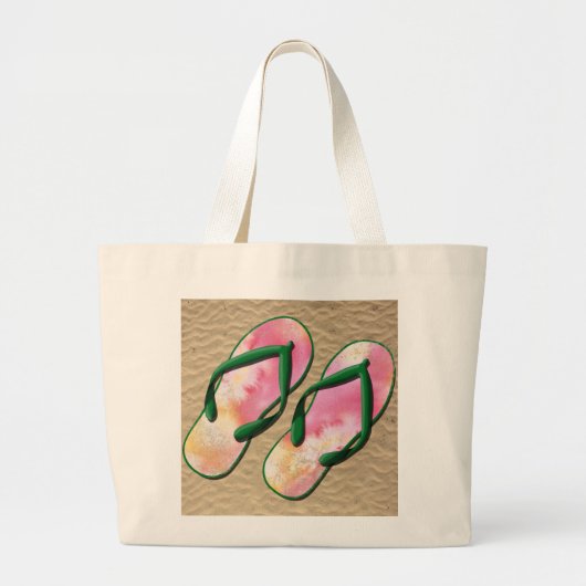 Teenslippers in roze en groen grote tote bag (Voorkant)