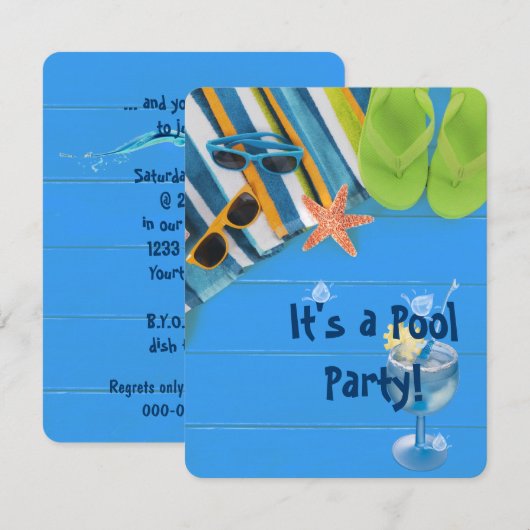 teenslippers met handdoek Zwembad Party Kaart (Voorkant / Achterkant)