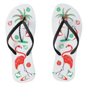 Teenslippers met rode kerst Flamingo Baubles