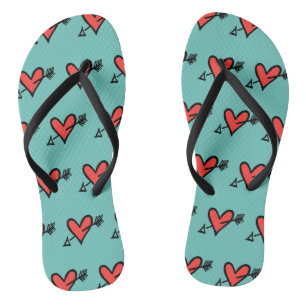 Teenslippers met zwarte en rode liefdesharten