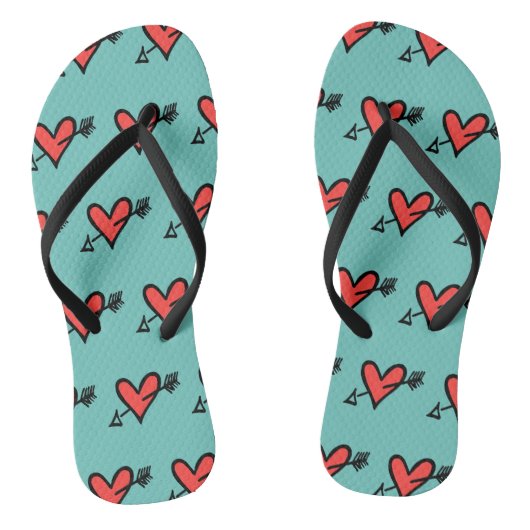 Teenslippers met zwarte en rode liefdesharten (Voetbed)