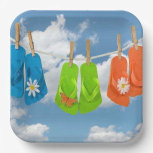 Teenslippers op clothesline papieren bordje