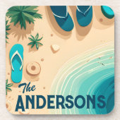 Teenslippers op de Handtekening Beach Bier Onderzetter (Voorkant)