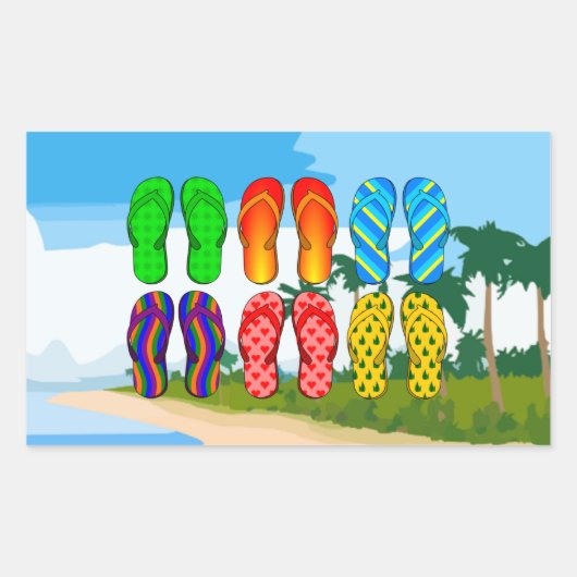 Teenslippers op de strand rechthoekige sticker (Voorkant)