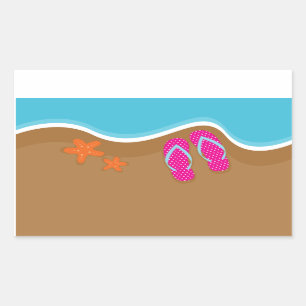 teenslippers op de zand rechthoekige sticker