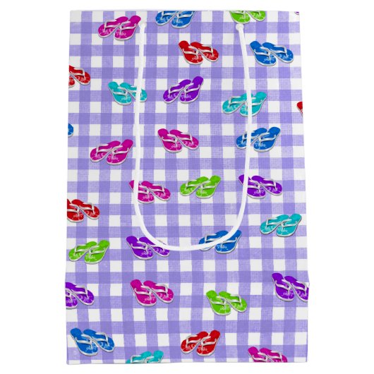 Teenslippers op Gingham Medium Gift Bag Medium Cadeauzakje (Achterkant)