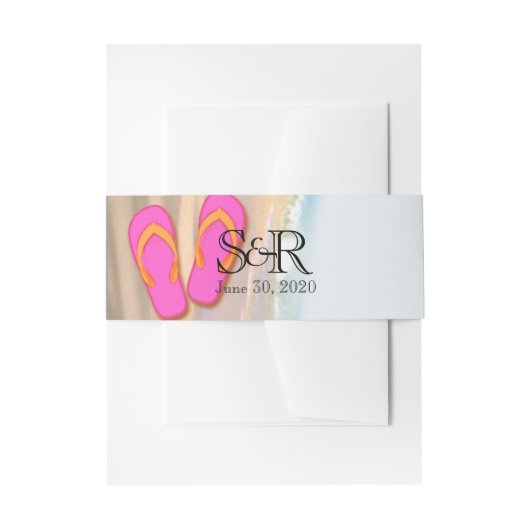 Teenslippers op het strand bruiloft buik band uitnodigingen wikkel (Voorkant Voorbeeld)