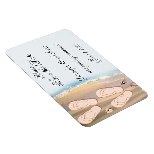 Teenslippers op het strand Bruiloft Save the Date Magneet (Rechterzijde)