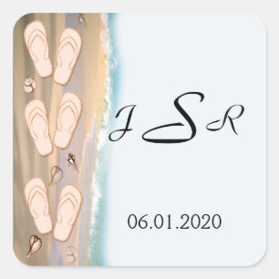 Teenslippers op het strand Monogram Sticker