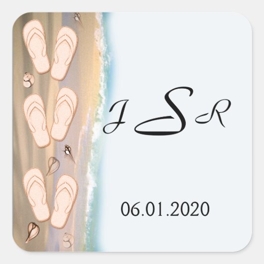 Teenslippers op het strand Monogram Sticker (Voorkant)