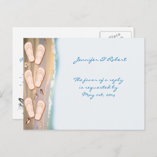 Teenslippers op het strand RSVP Briefkaart (Voorkant / Achterkant)
