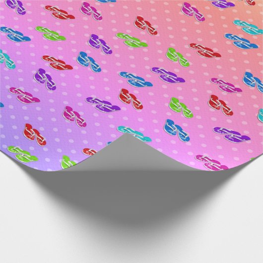 Teenslippers op Rainbow Polka Dot Cadeaupapier (Hoek)