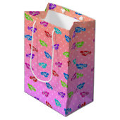 Teenslippers op Rainbow Polka Dot Wrapping Paper Medium Cadeauzakje (Voorkant Gekanteld)