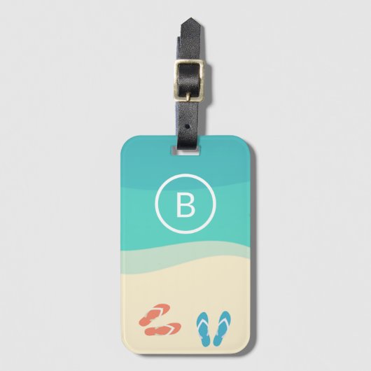 Teenslippers op Sandy Beach-minimalistisch kunstmo Bagagelabel (Voorkant (verticaal))