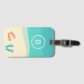 Teenslippers op Sandy Beach-minimalistisch kunstmo Bagagelabel (Voorkant (horizontaal))