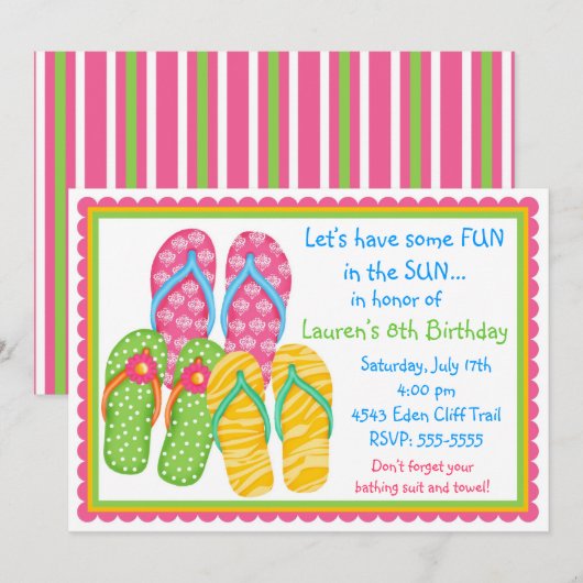 teenslippers op zaterdag Uitnodigingen (Voorkant / Achterkant)