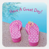 Teenslippers op zwembad vierkante sticker (Voorkant)