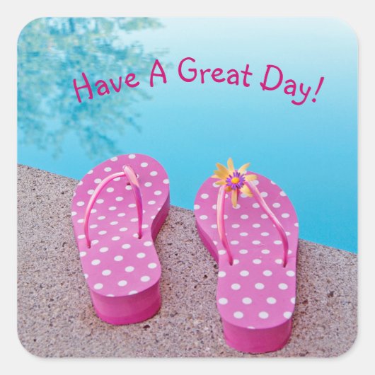 Teenslippers op zwembad vierkante sticker (Voorkant)