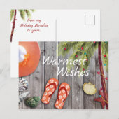 Teenslippers, palmboom, kerstverlichting strand feestdagenkaart (Voorkant / Achterkant)