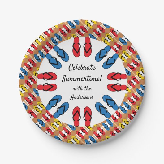 Teenslippers Primaire Stripe Summer Party personal Papieren Bordje (Voorkant)